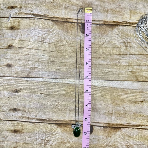 Vintage Sterling Silver 1950’s Genuine Green Jade Pendant Necklace Filigree - Picture 4 of 5